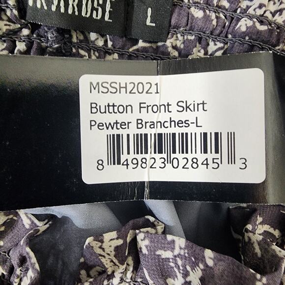 Mikarose Womens Button Front Maxi Skirt Size Large Pewter Branch Pull On Lined - Picture 9 of 12